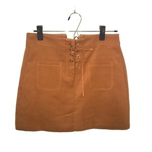 Brown lace- up mini skirt